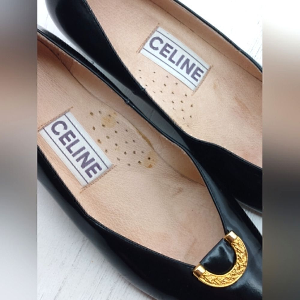 Celine Paris France Black Patent Leather Pumps Shoes Womens Vintage Authentic - Picture 11 of 16